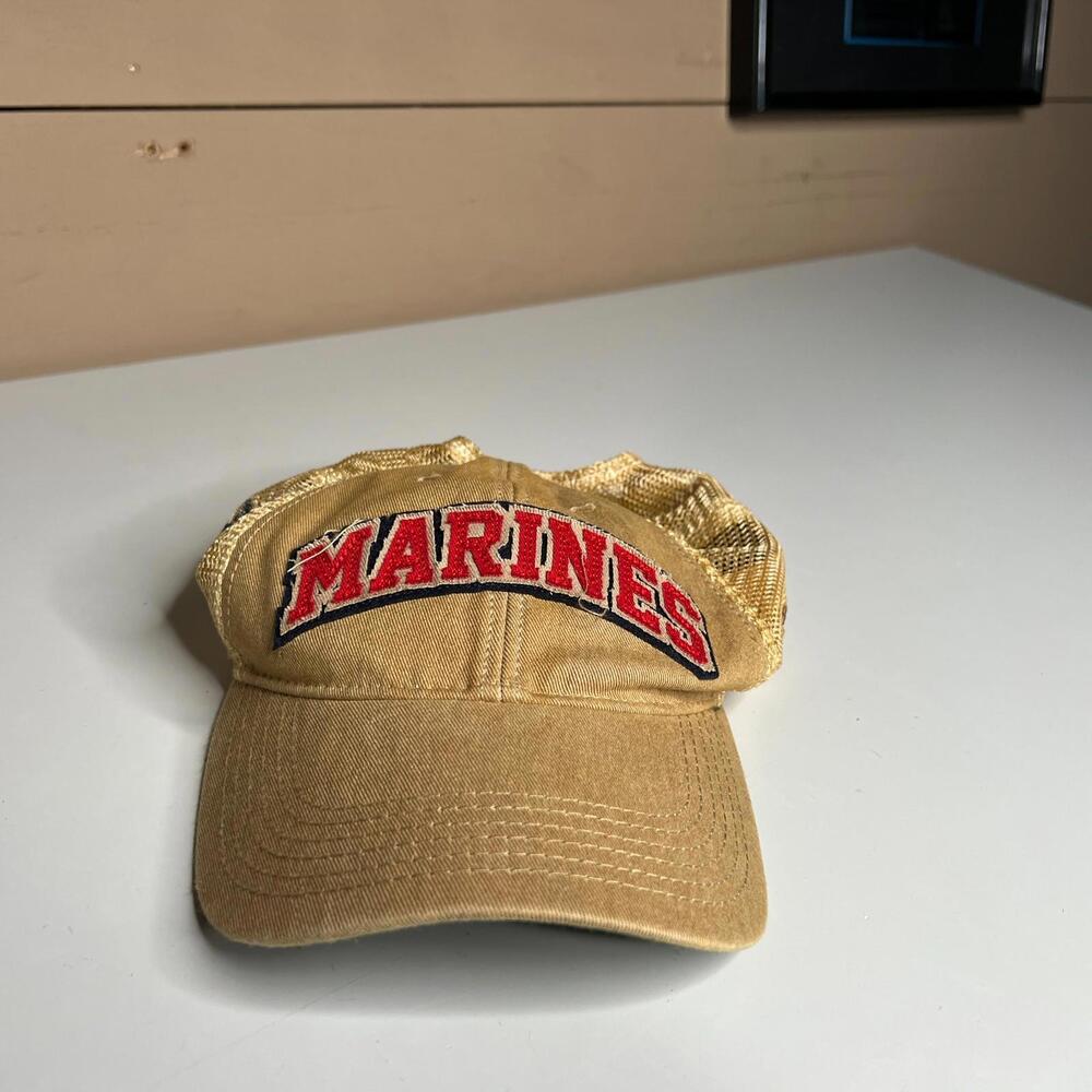 US Marines Trucker Hat Tan Mesh 762 Design Military Cap Adjustable Vintage Style